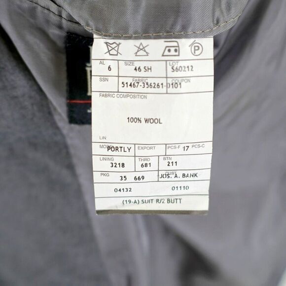 DAMAGED Jos A Bank Portly Gray Wool‎ 46R Tagged 46S 2 Button Suit Jacket - Picture 9 of 12